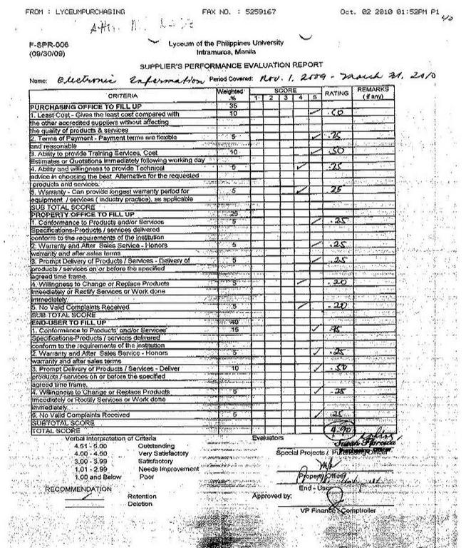 LPU Supplier Evaluation of Library Automation Supplier 
EISI